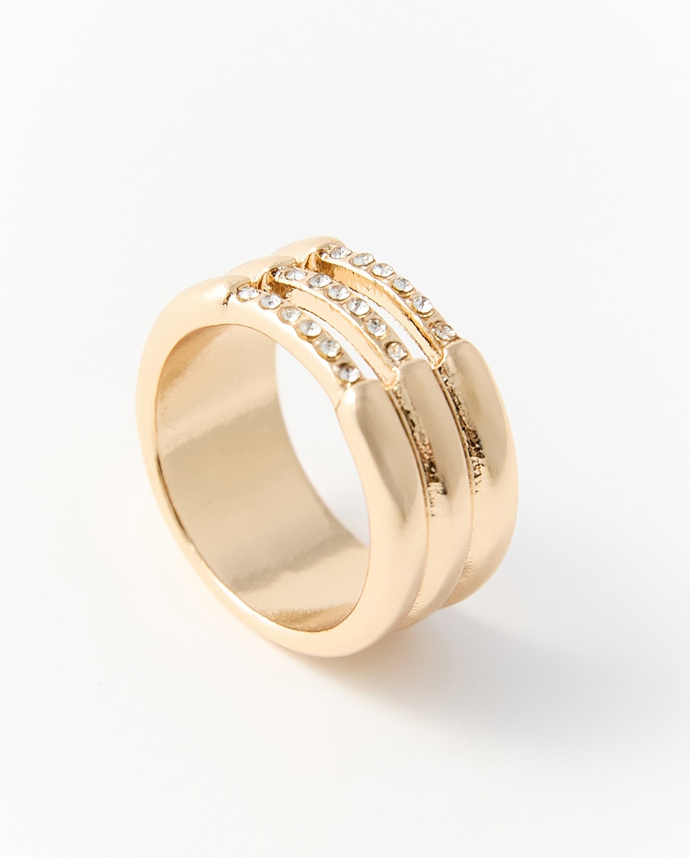 Conjunto de Anel Triplo com Brilhos Multicolor-3