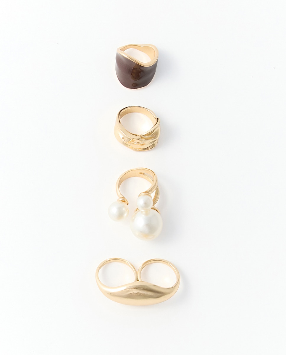 Imagem 0 de Conjunto de 4 Anéis Grandes com Pérolas