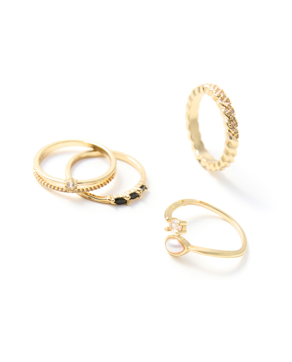 Conjunto de 4 Anéis com Pérolas 390 Ouro-2