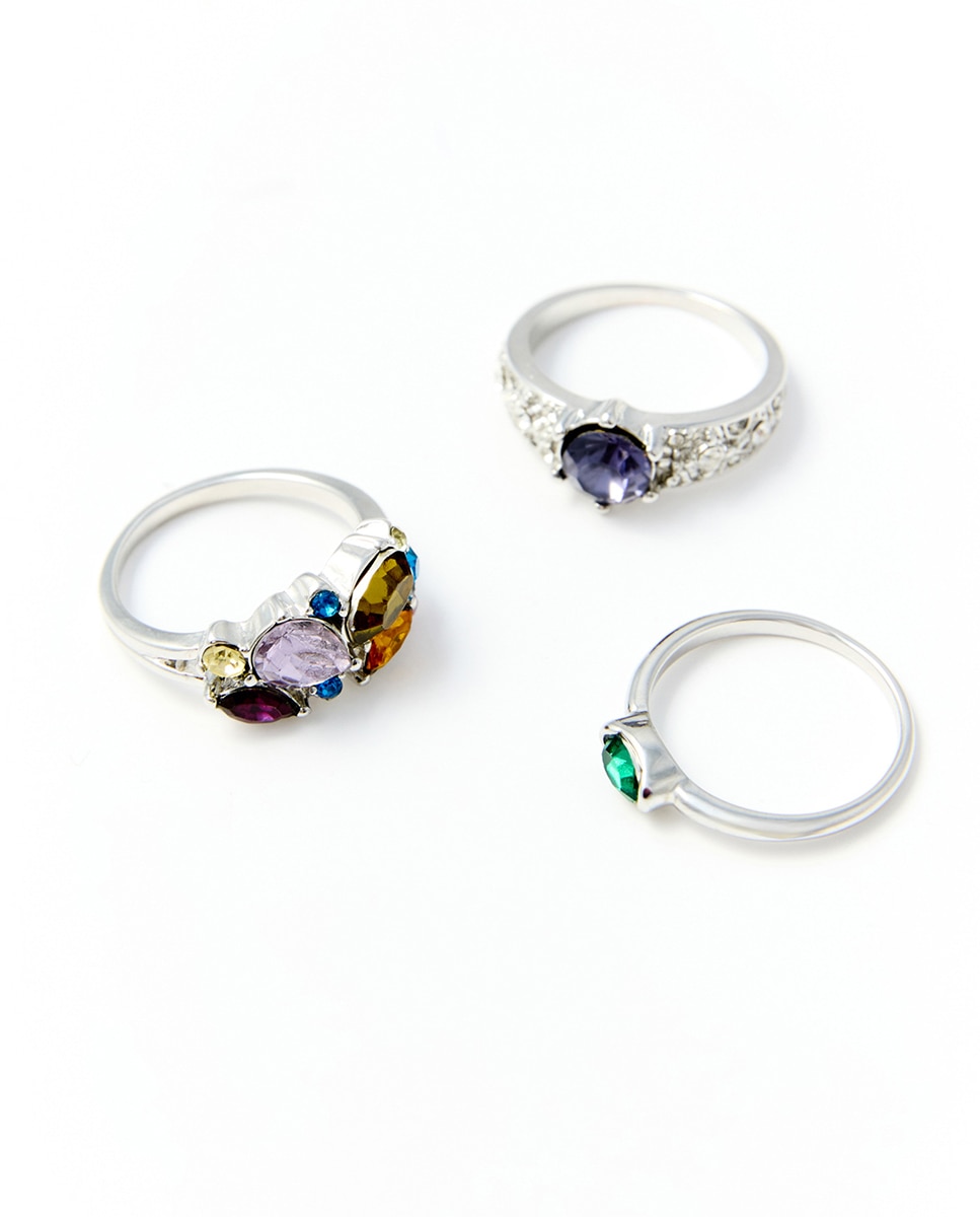 Conjunto de 4 Anéis Multi-Joias Multicolor-2
