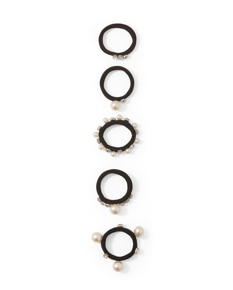 Conjunto de 5 Elásticos com Pérolas Preto-1