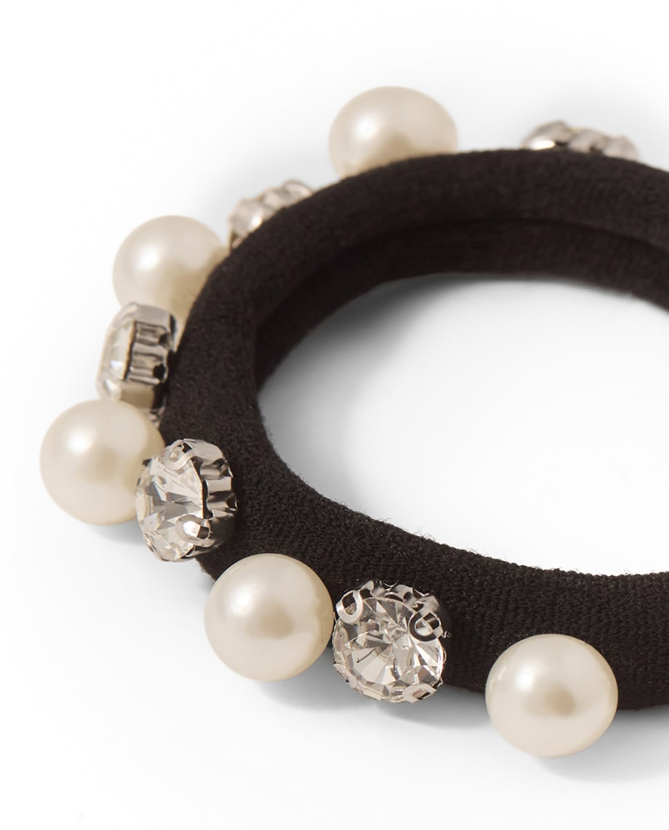 Conjunto de 5 Elásticos com Pérolas Preto-2