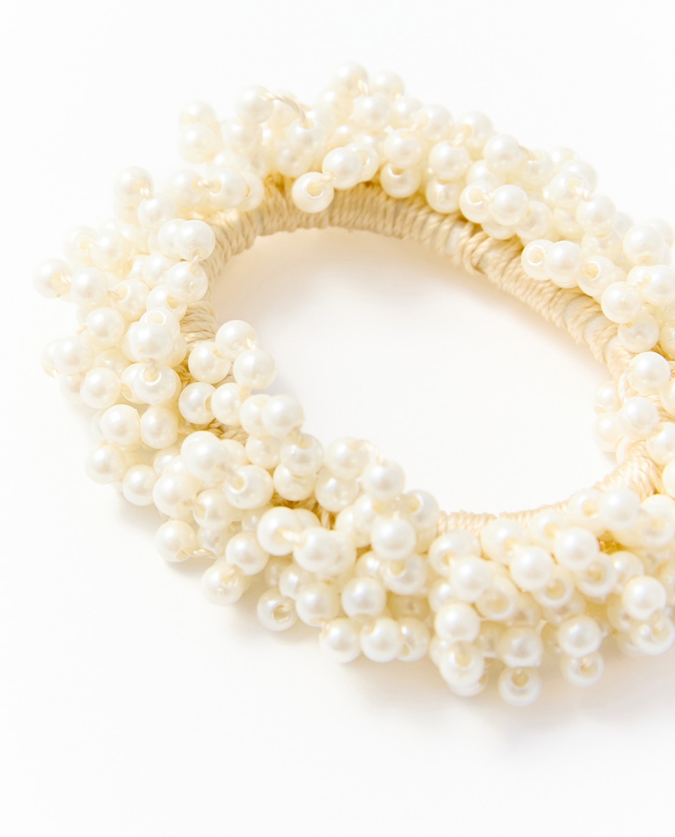 Conjunto de 3 Elásticos com Pérolas Branco-marfim-2