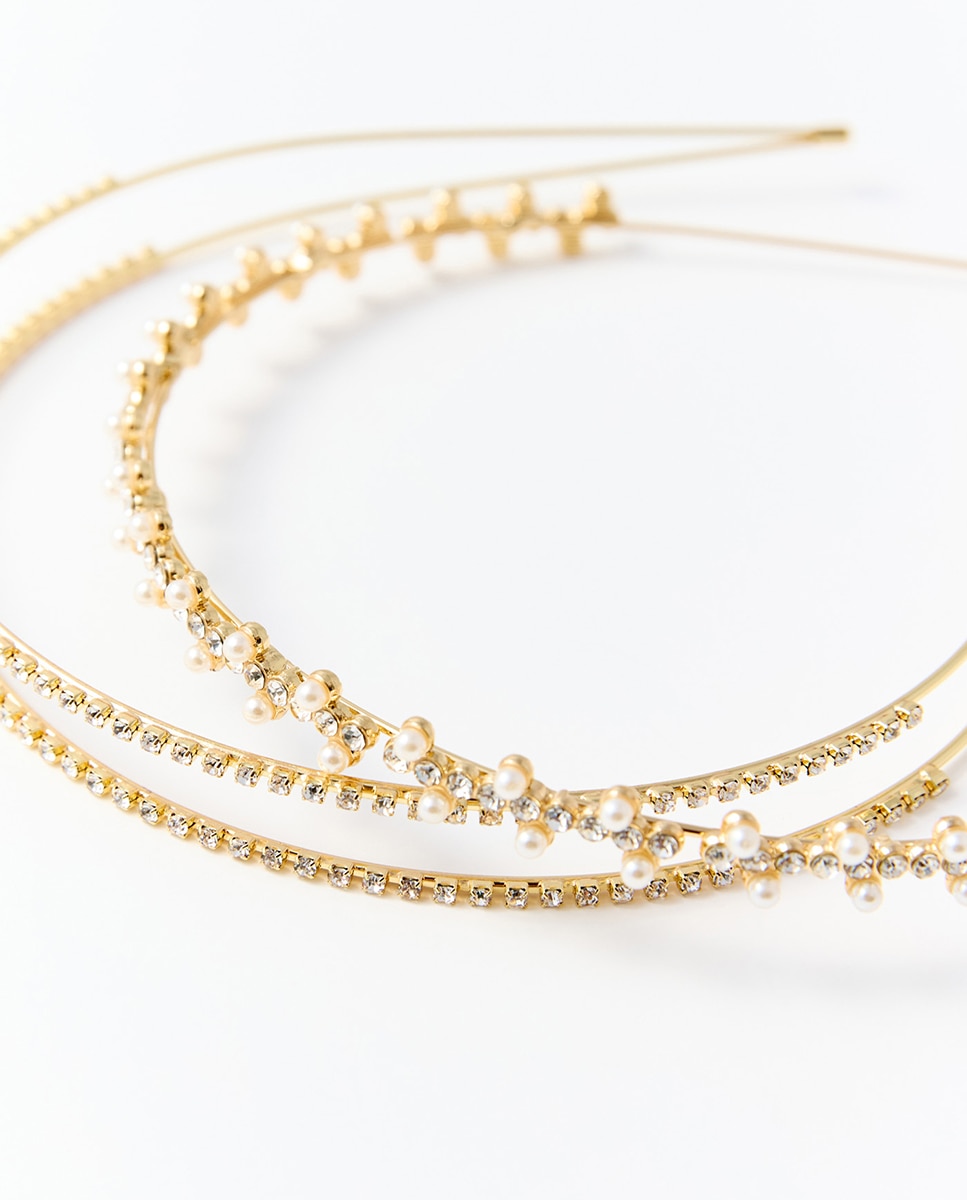 Conjunto de 2 Bandoletes com Joia e Brilhos 390 Ouro-2