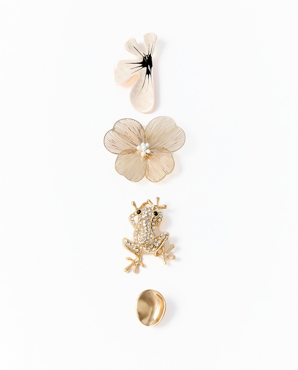 Imagem 0 de Conjunto de 4 Pins de Metal Floral