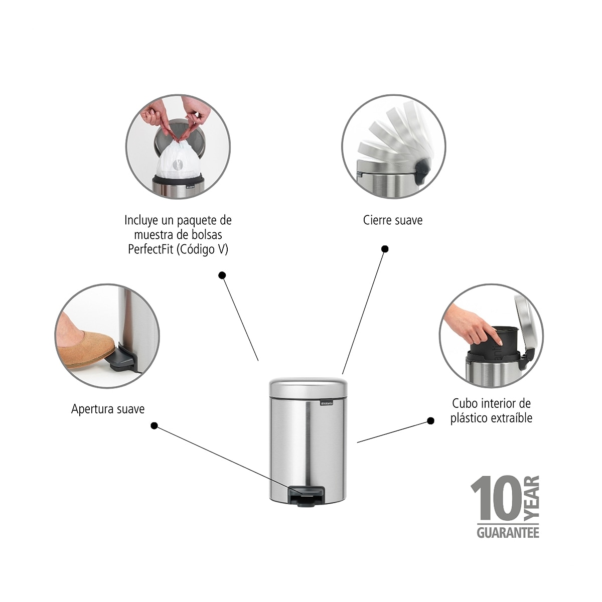 Papelera de baño con pedal NewIcon 3L Brabantia - Acero mate 3 litros Acero mate-7
