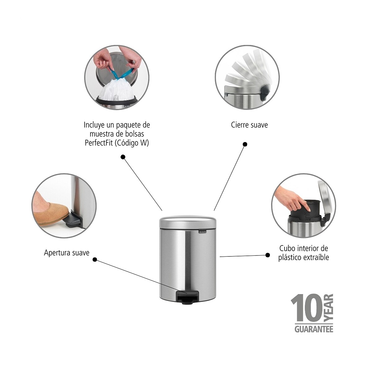 Papelera de baño con pedal NewIcon 5L Brabantia - Acero mate 5 litros Acero mate-6