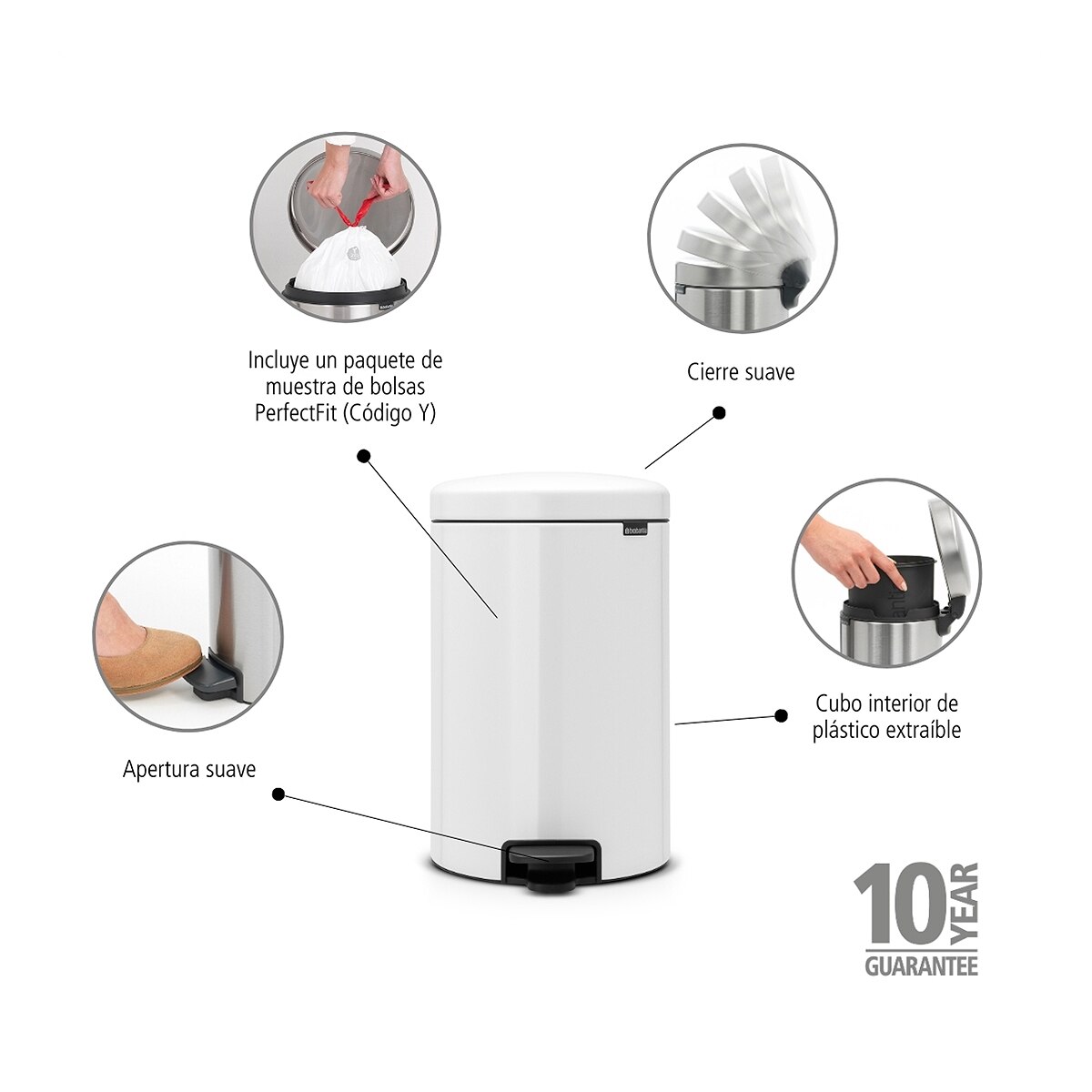 Balde do Lixo com Pedal Newicon 20 L Branco-7
