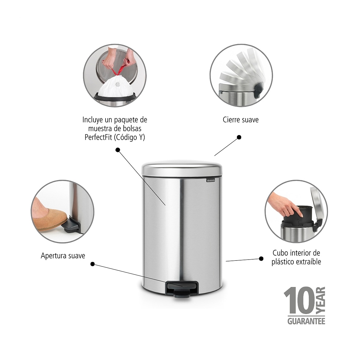 Cubo de basura con pedal NewIcon 20L Brabantia - Acero 20 litros Acero-7