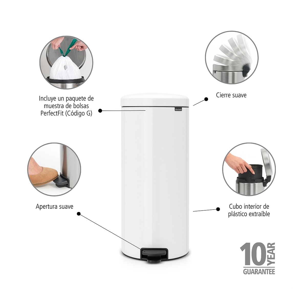 NewIcon Balde com Pedal, 20 L Branco-4