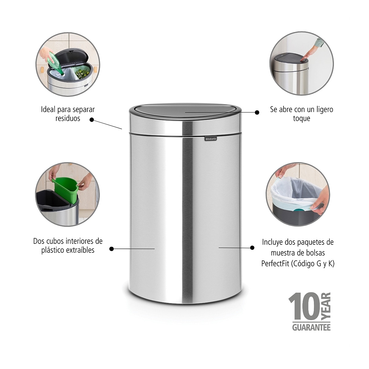 Balde do Lixo para Reciclagem Touch Bin - 23X10 L Aço-8