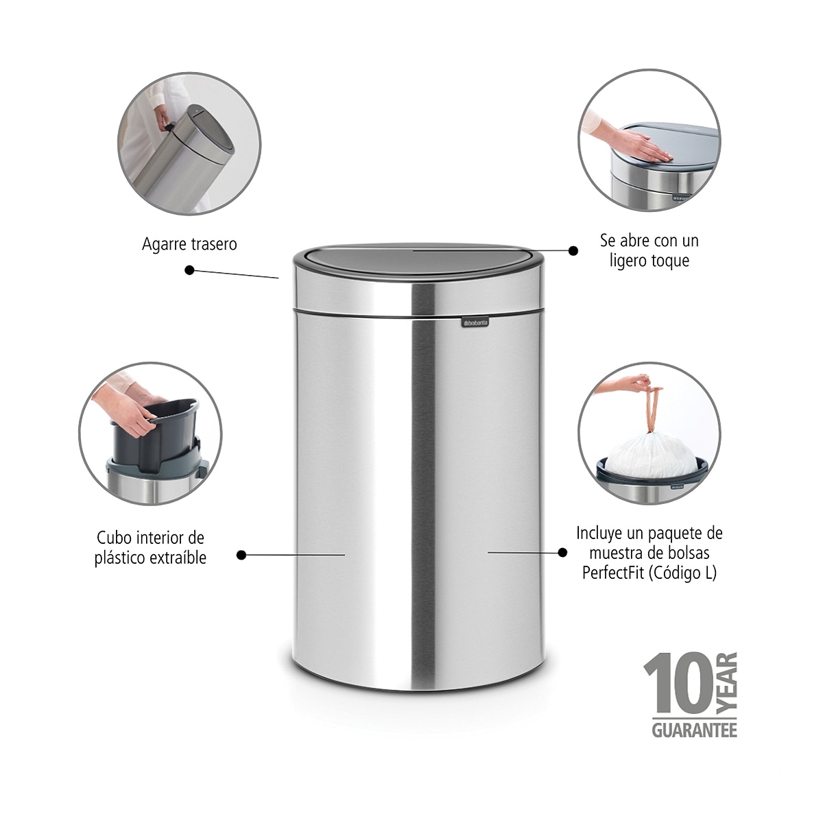 Cubo de basura de acero Touch Bin 40L Brabantia - Acero Acero-7