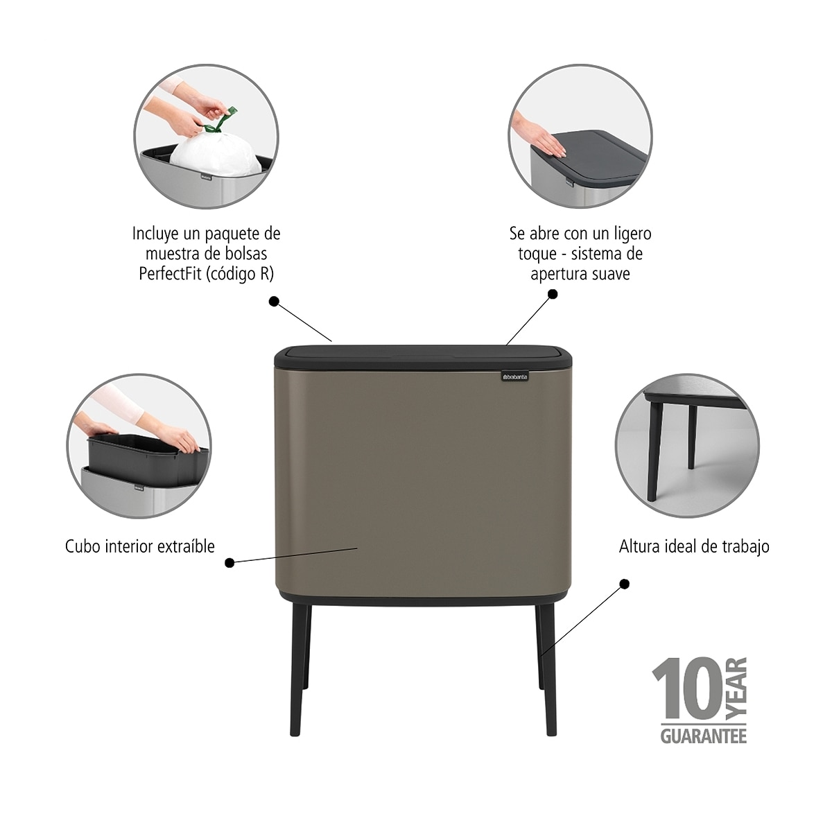 Balde do Lixo BO Touch Bin - 36 L Platina-7