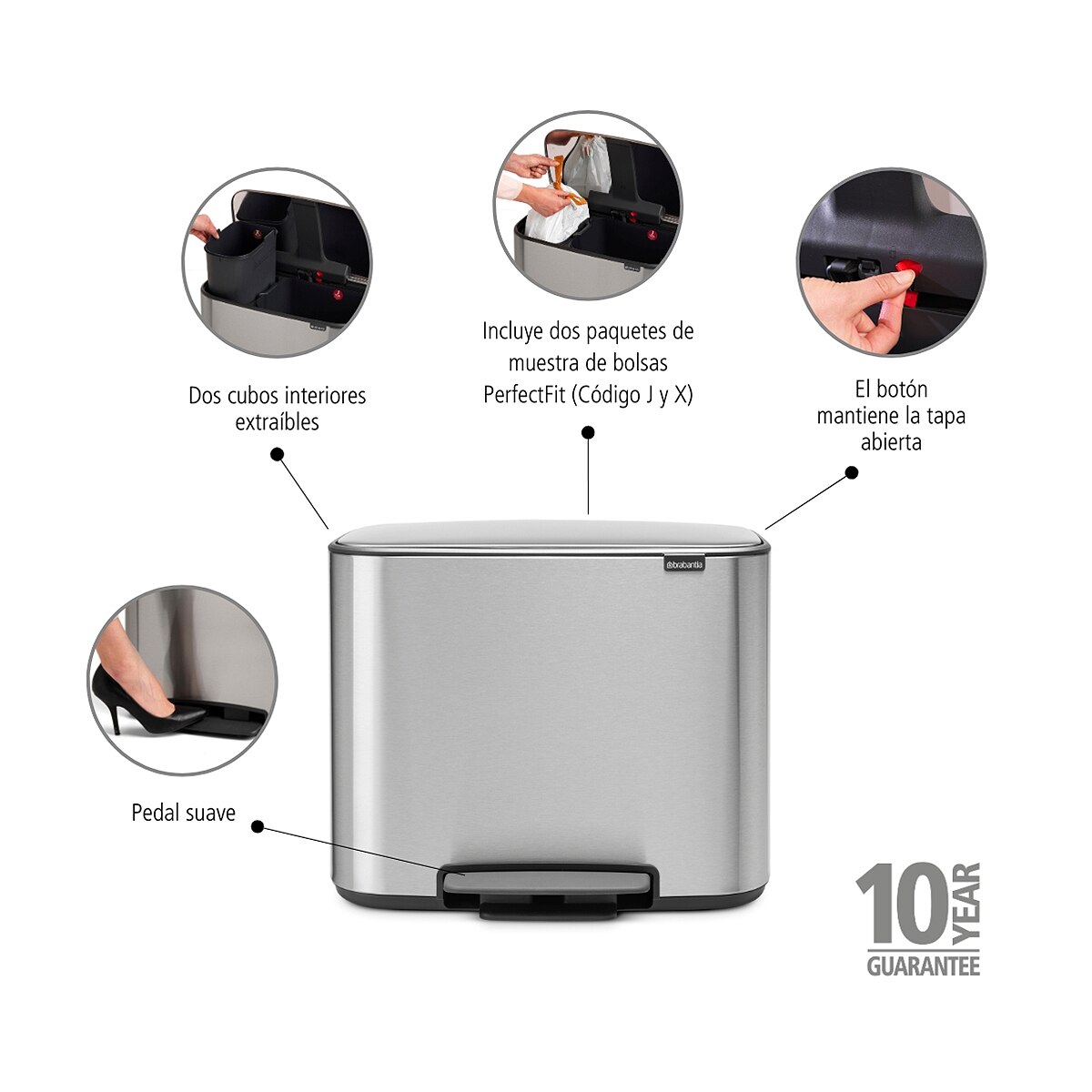 Balde do Lixo com Pedal para Reciclagem BO - 11X23 L Aço mate anti marcas-3