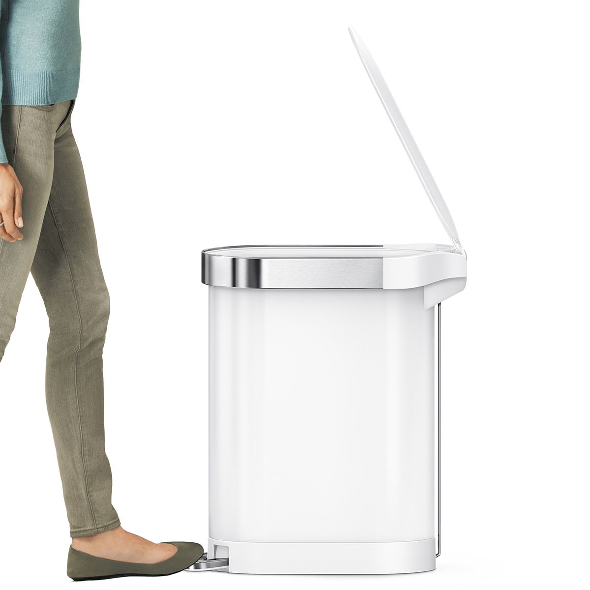 Balde do lixo com pedal estreito 45 L Simplehuman Branco-4