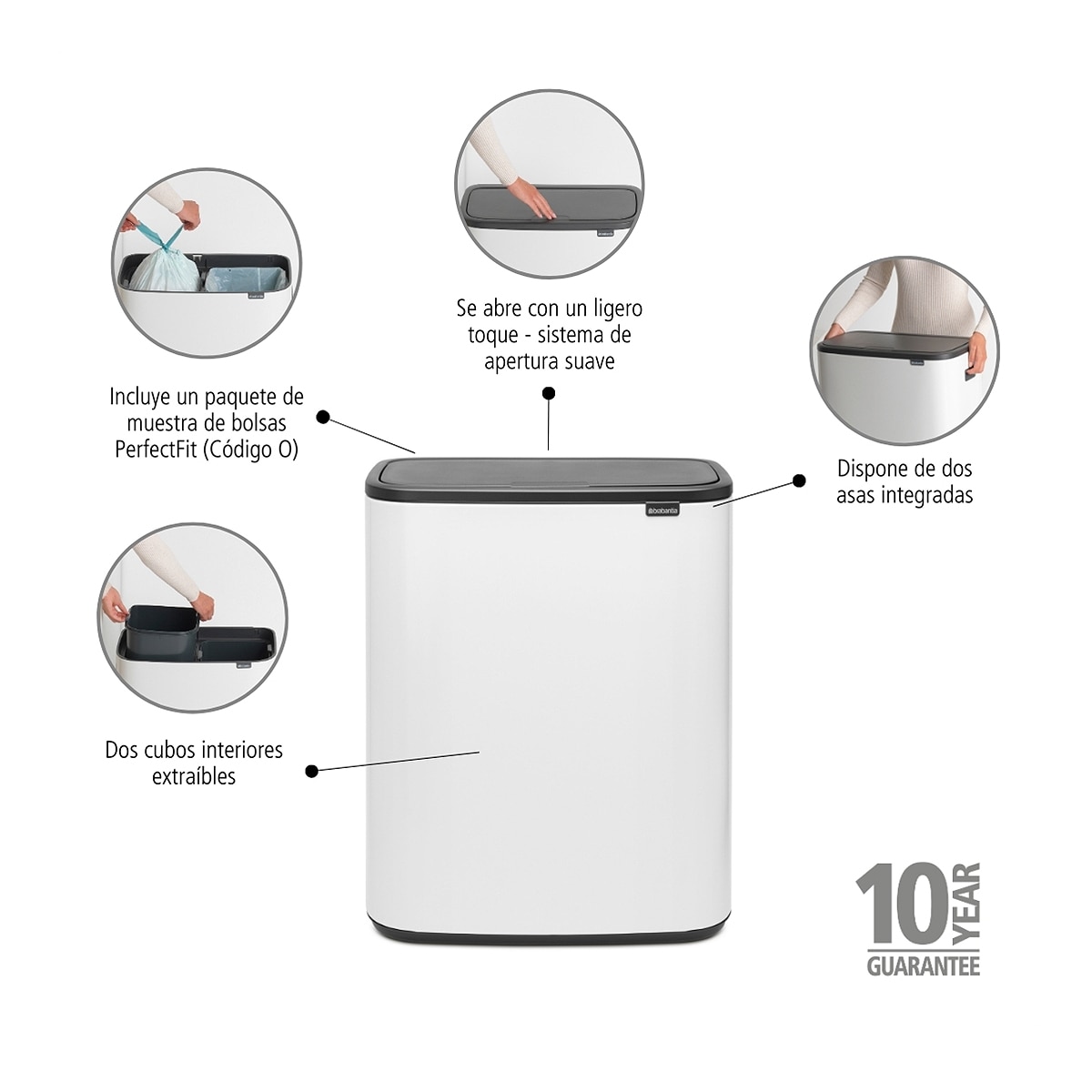 Balde do Lixo para Reciclagem BO Touch Bin 30 + 30 L Branco-3