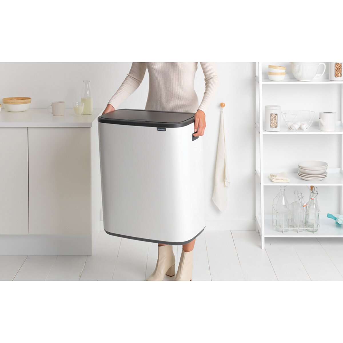 Balde do Lixo para Reciclagem BO Touch Bin 30 + 30 L Branco-4