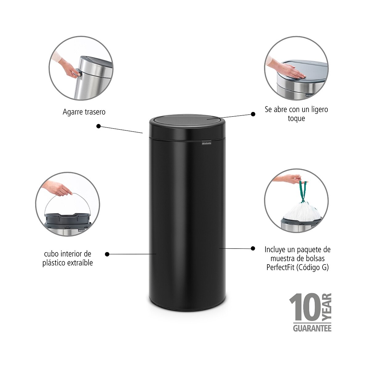 Cubo de basura de acero Touch Bin 30L Brabantia - Negro Negro-3