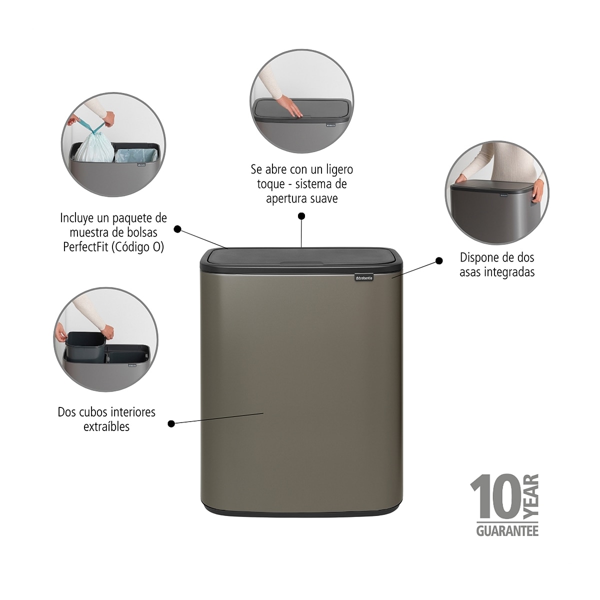 Balde do Lixo para Reciclagem BO Touch Bin 30 + 30 L Platina-3