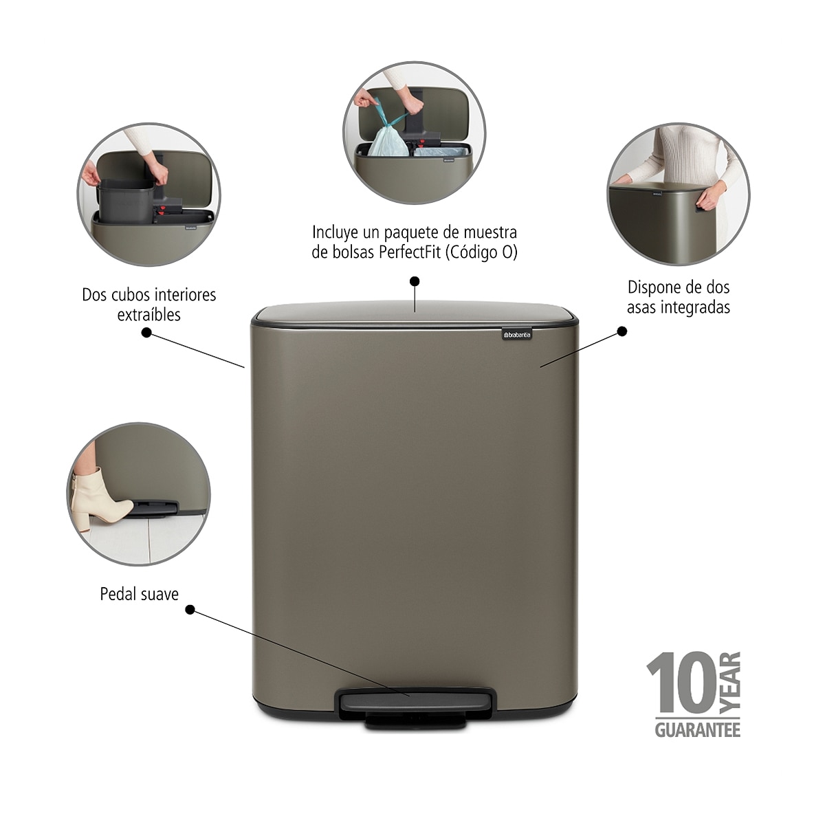 Balde do Lixo com Pedal para Reciclagem BO 2 X 30 L Platina-3