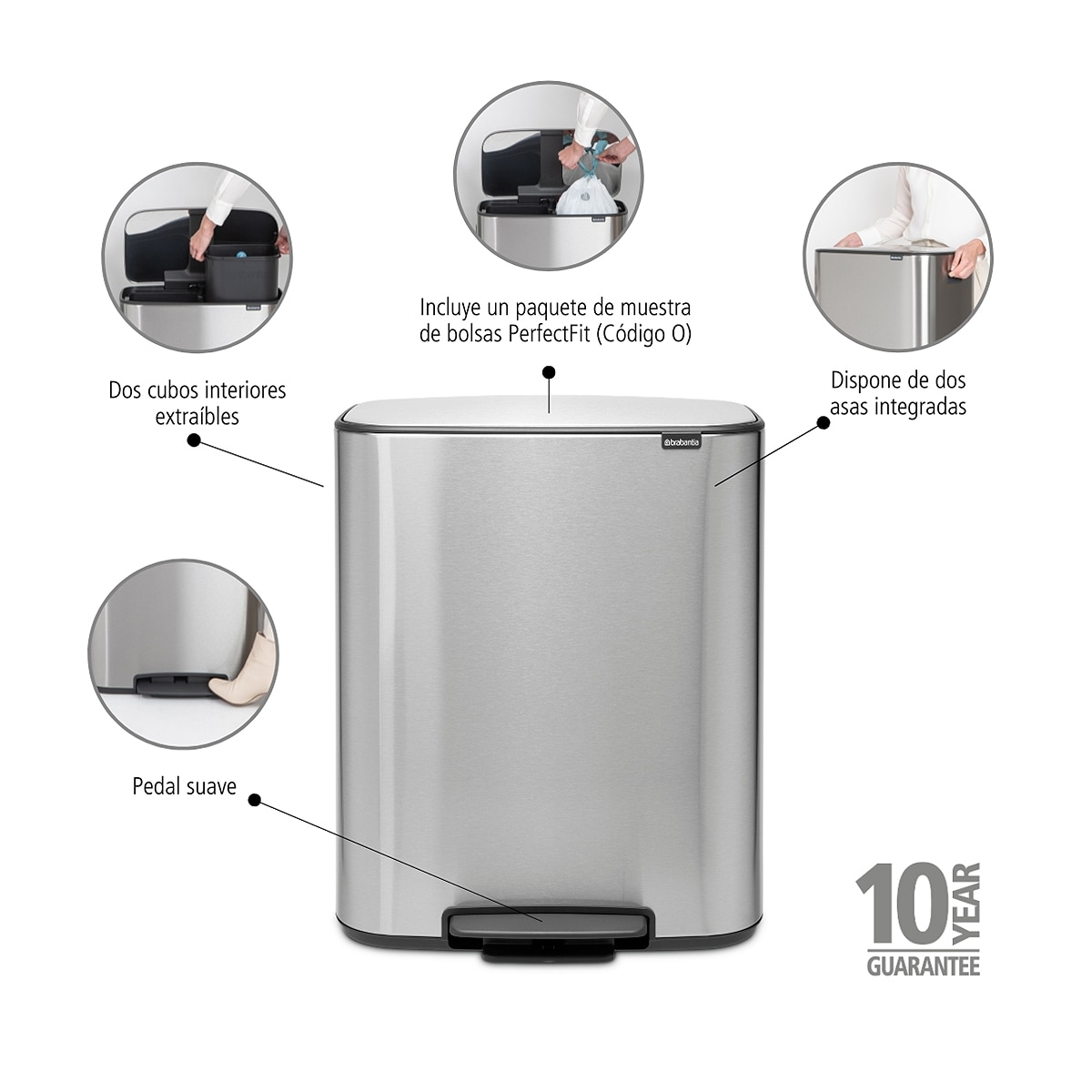 Balde do Lixo com Pedal para Reciclagem BO Pedal Bin - 2X30 L Aço-6