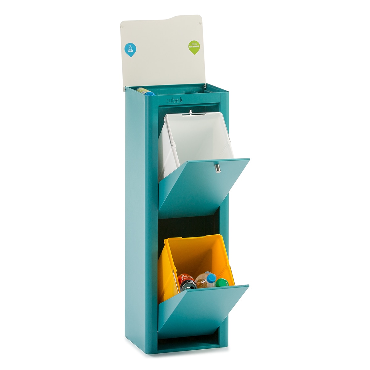 Balde de lixo para reciclar com 2 compartimentos Cubek Turquesa-3