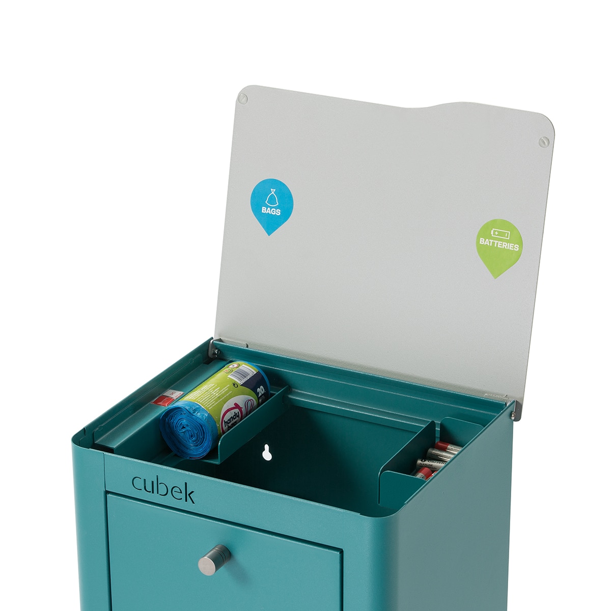 Balde de lixo para reciclar com 2 compartimentos Cubek Turquesa-4