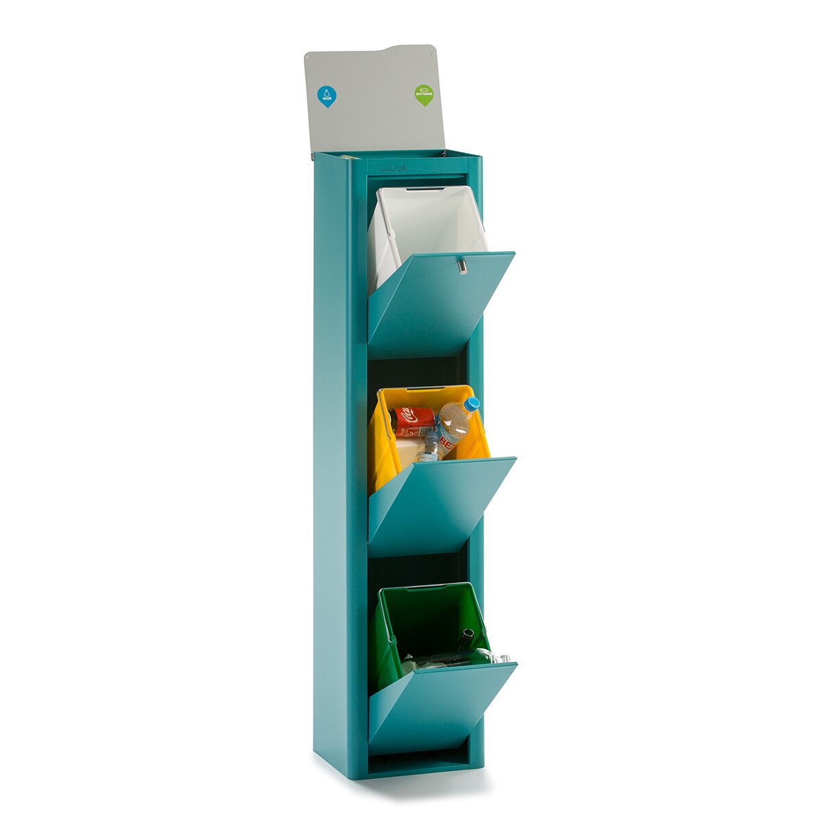 Balde de lixo para reciclar com 3 compartimentos Cubek Turquesa-3