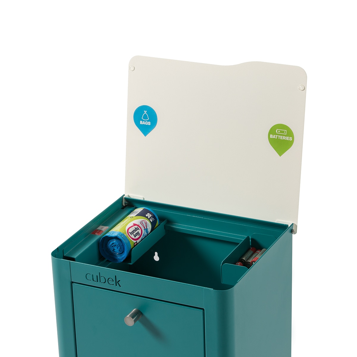 Balde de lixo para reciclar com 3 compartimentos Cubek Turquesa-4