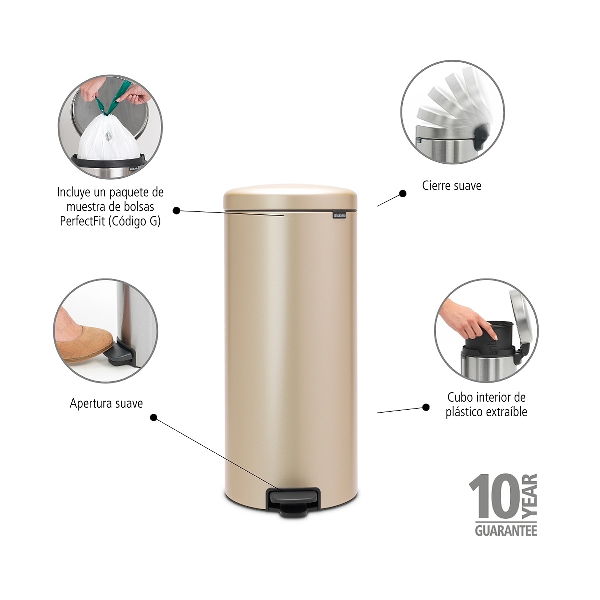 Balde do lixo com pedal Newlcon 30 L Metallic Gold-6