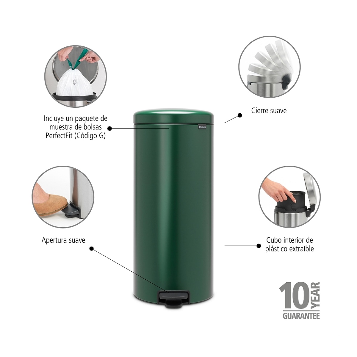 Balde do lixo com pedal Newlcon 30 L Verde-5