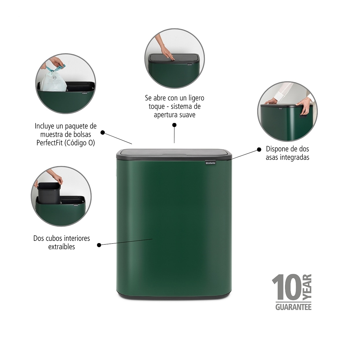 Balde do Lixo para Reciclagem Bo Touch Bin - 2X30 L Verde-6