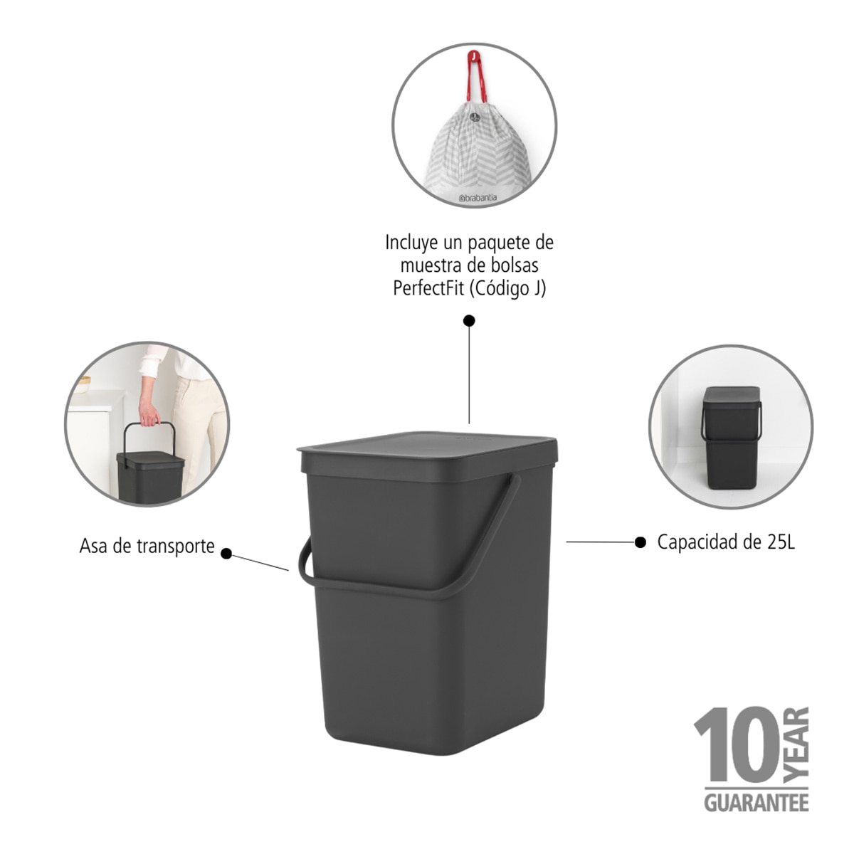 Balde do Lixo para Reciclagem Sort&Go - 25 L Cinzento-6