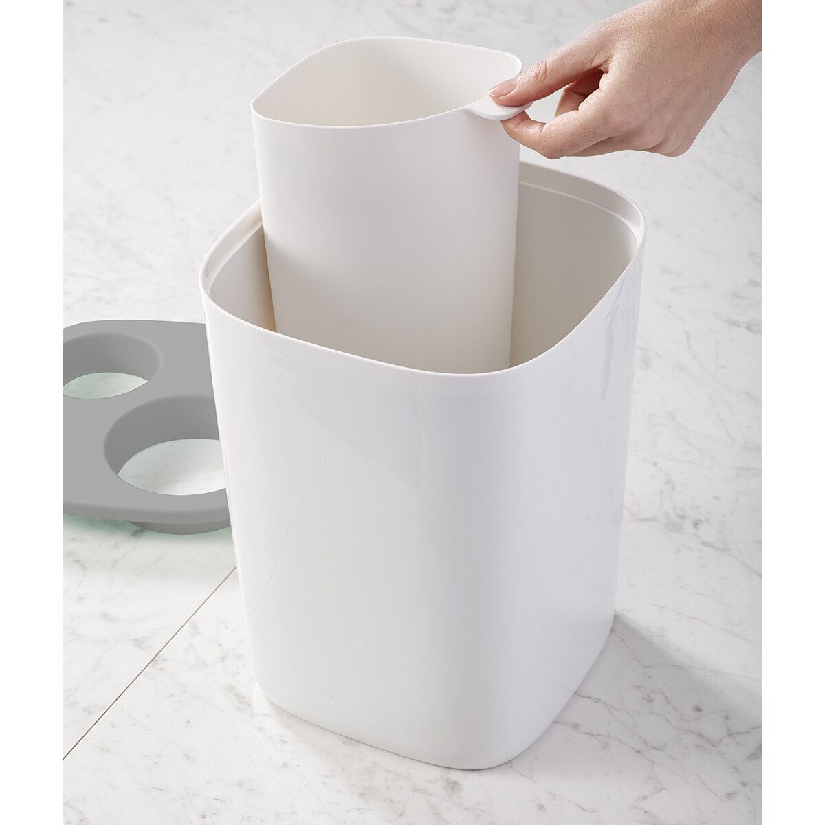 Balde do Lixo de Casa de Banho 8 L Split™ Branco-3