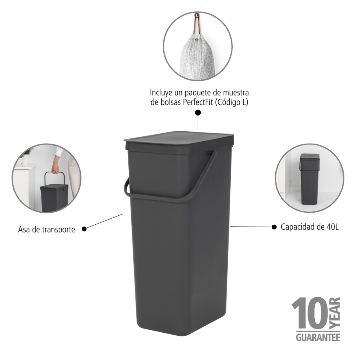 Cubo de basura para reciclar Sort&Go 40L Brabantia - Verde oscuro Gris-5