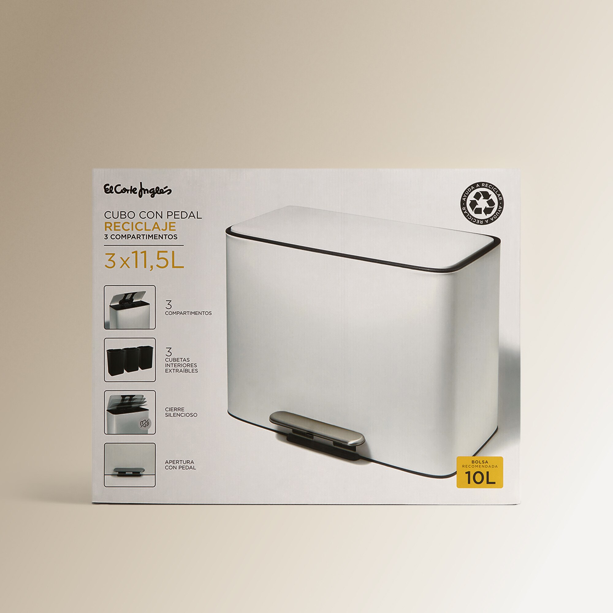 Cubo de basura con pedal 3x11,5 L El Corte Inglés - Blanco Blanco-6