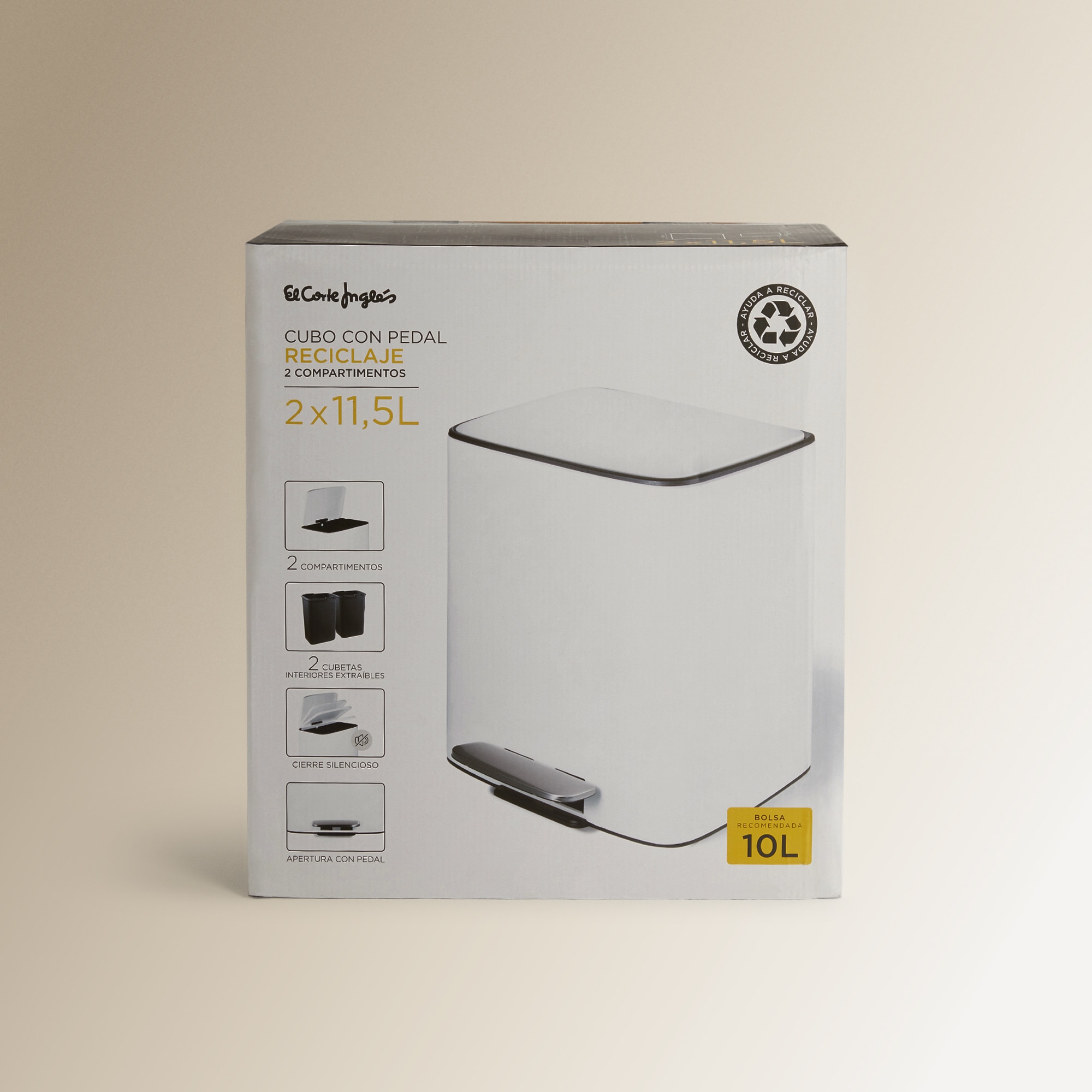 Cubo de basura con pedal 2 x 11,5 L El Corte Inglés - Blanco Blanco-6