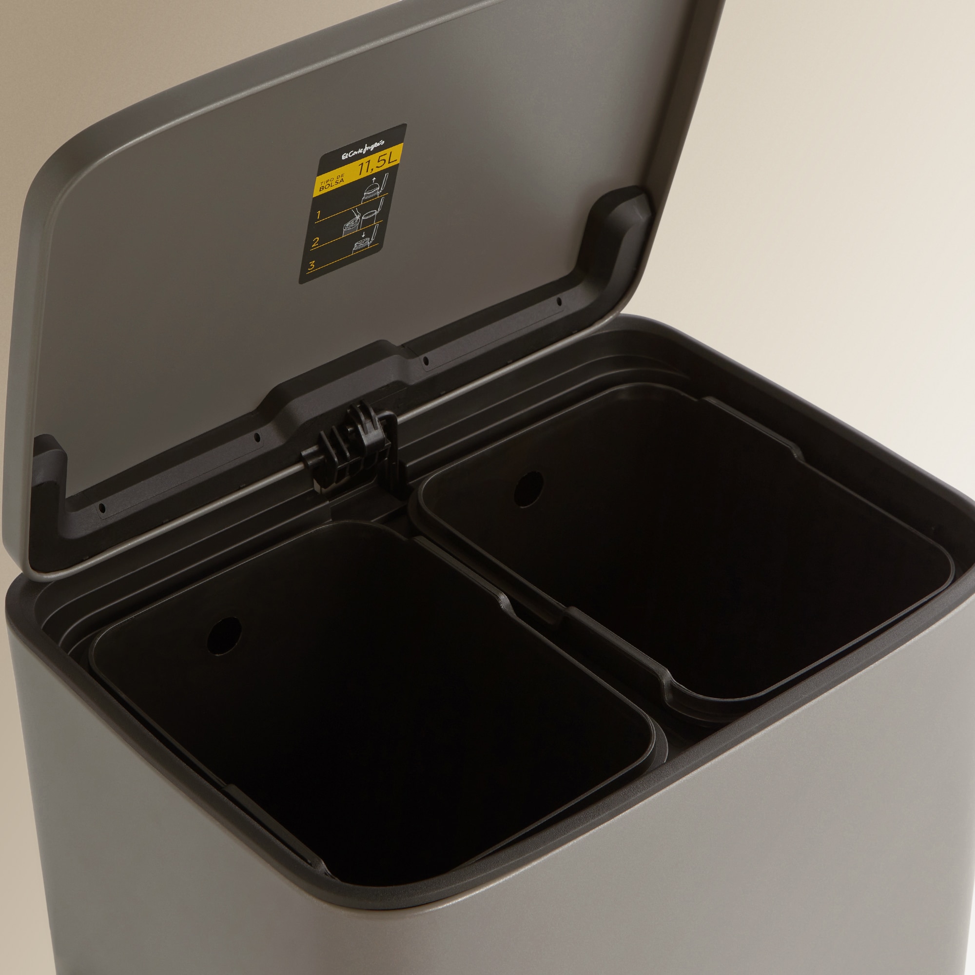 Cubo de basura con pedal 2 x 11,5 L El Corte Inglés Plata-3