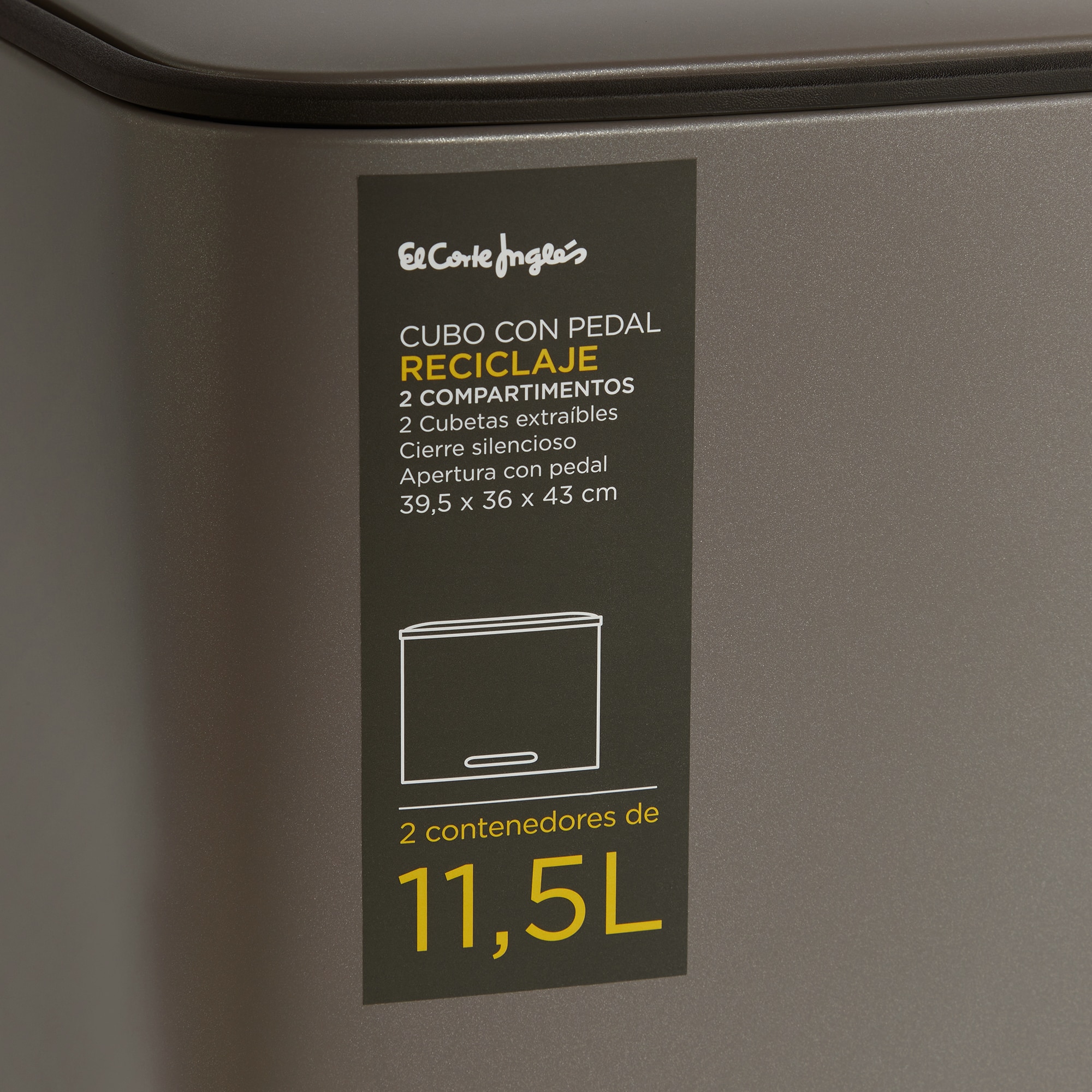 Cubo de basura con pedal 2 x 11,5 L El Corte Inglés Plata-5