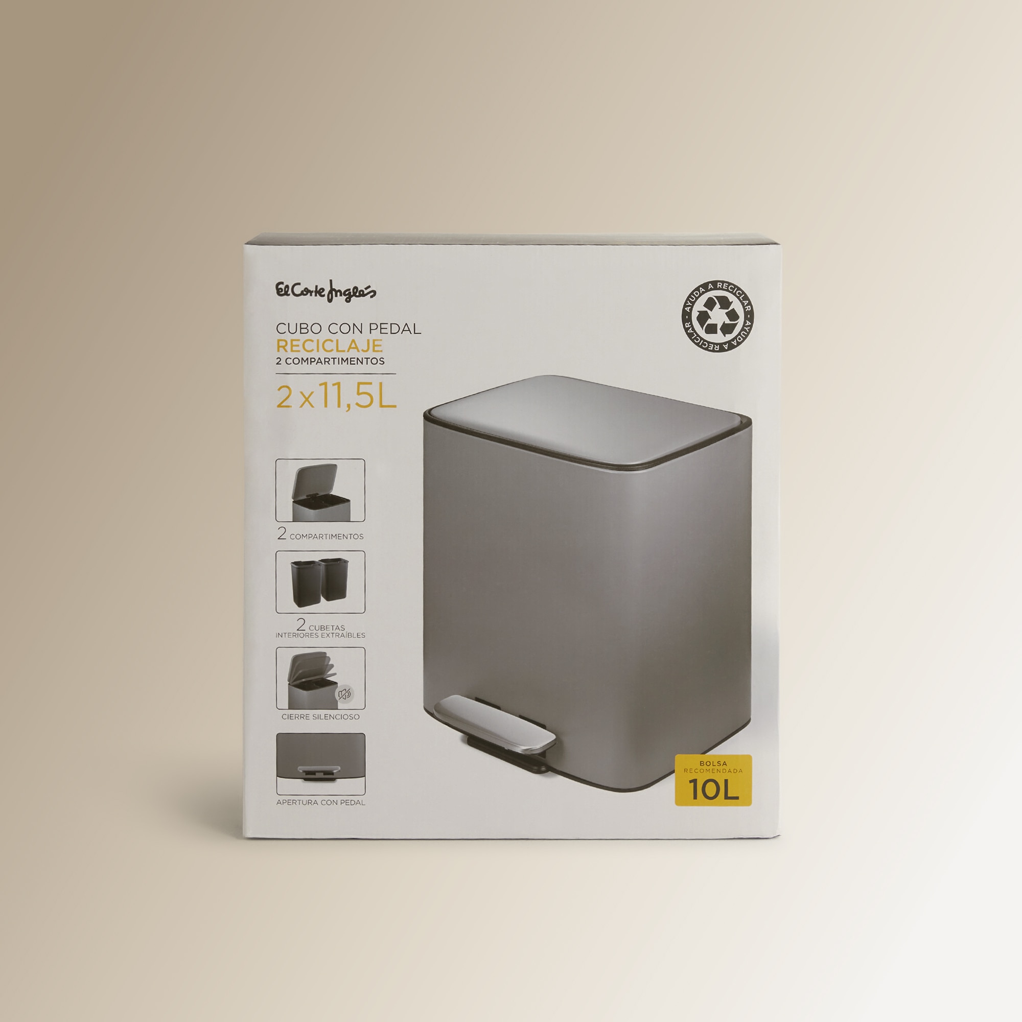 Cubo de basura con pedal 2 x 11,5 L El Corte Inglés Plata-6