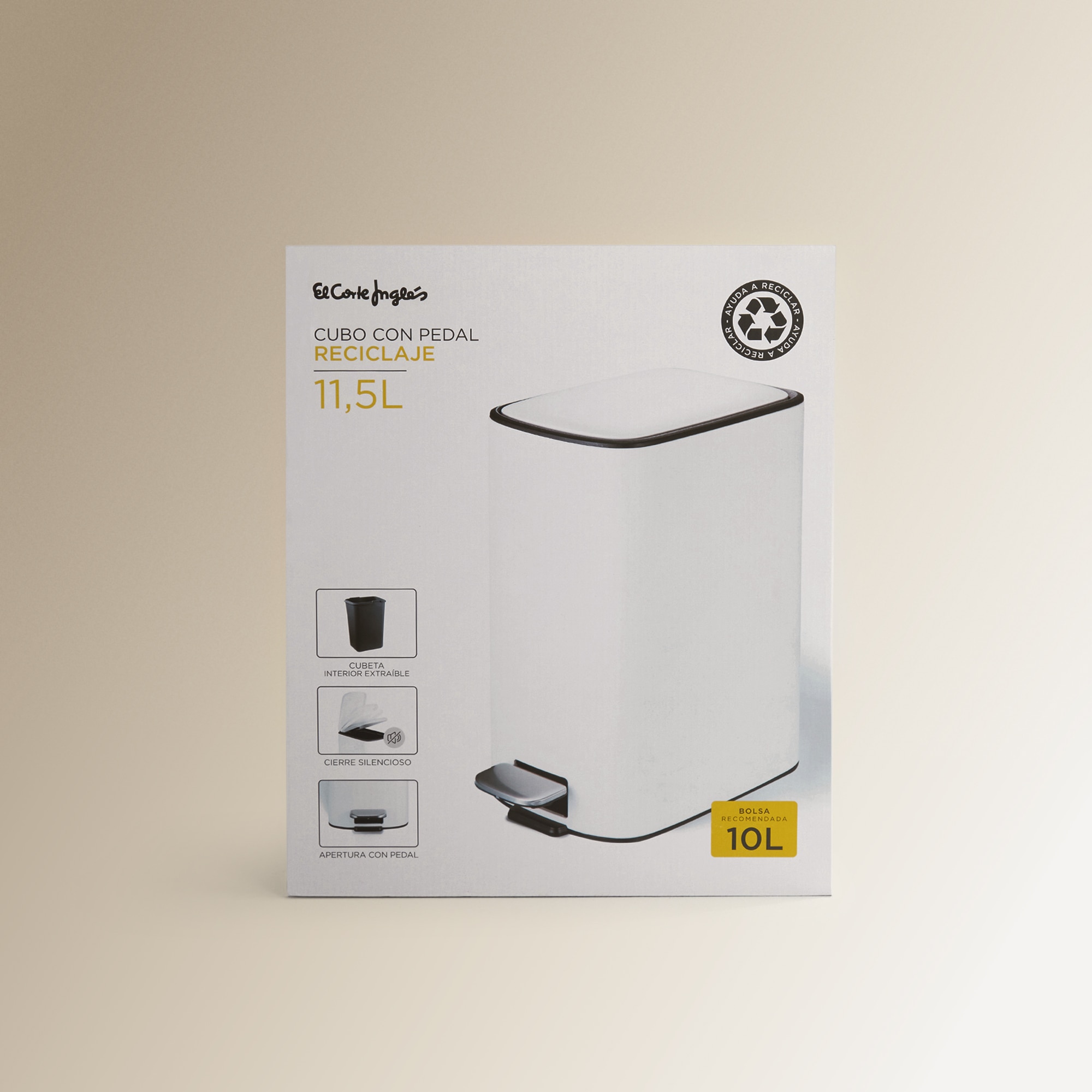 Cubo de basura con pedal 11,5 L El Corte Inglés - Blanco Blanco-6