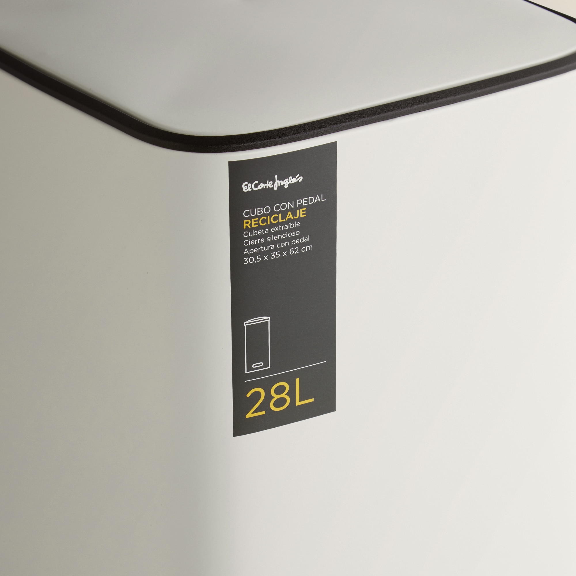 Cubo de basura con pedal 28 L El Corte Inglés - Blanco Blanco-5