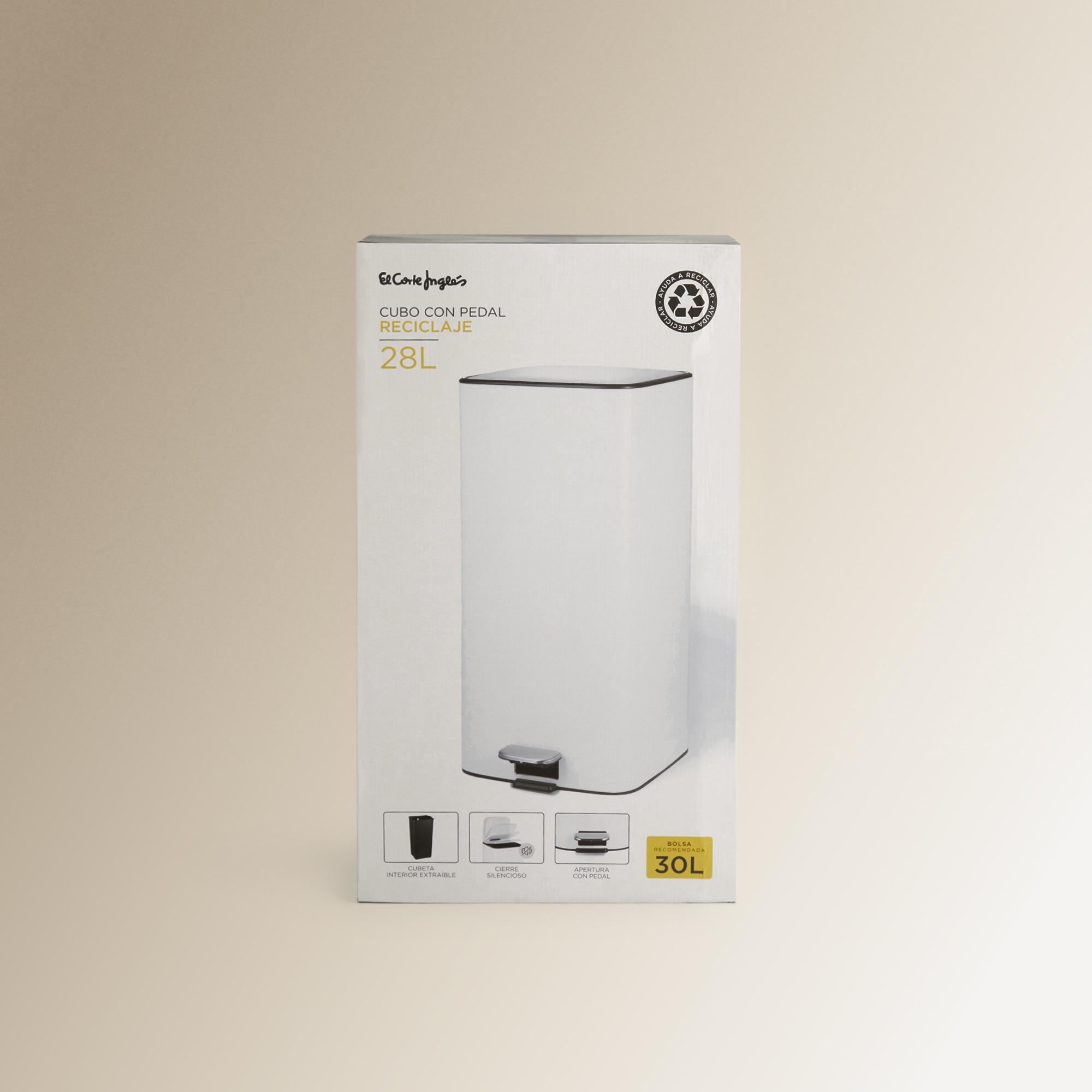 Cubo de basura con pedal 28 L El Corte Inglés - Blanco Blanco-6