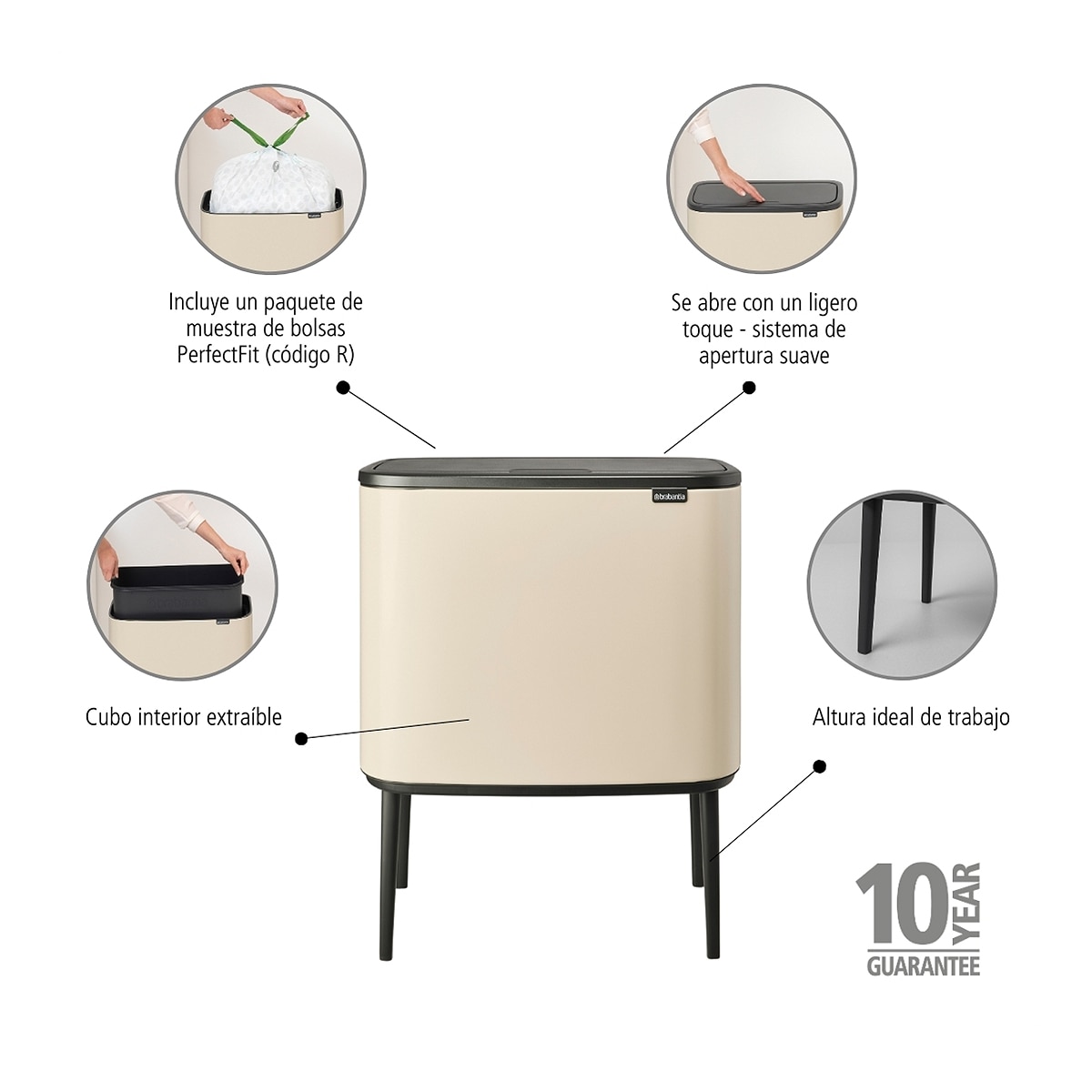 Balde do Lixo BO Touch Bin - 36 L Bege-2