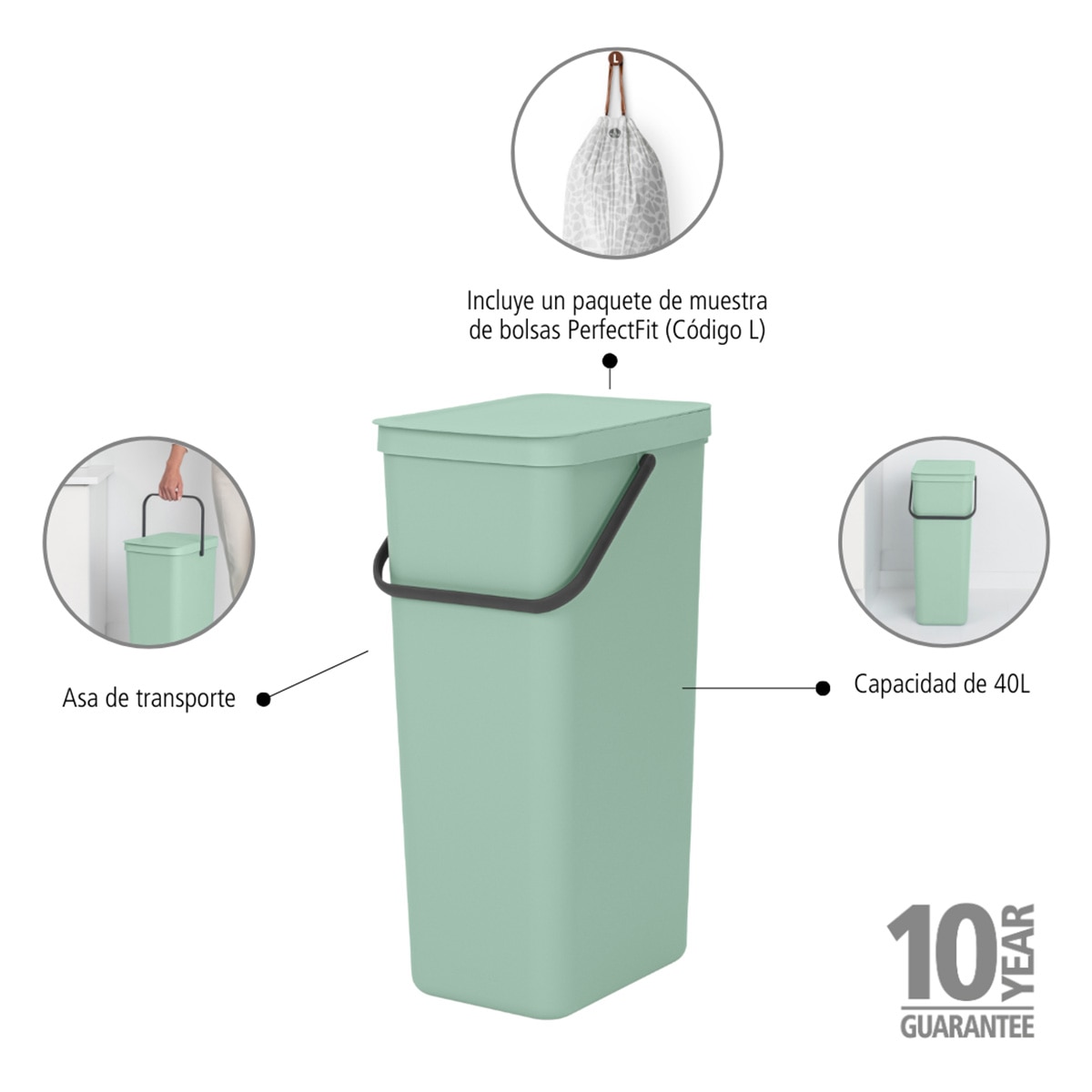 Balde do Lixo para Reciclagem Sort&Go 40 L Verde-claro-5