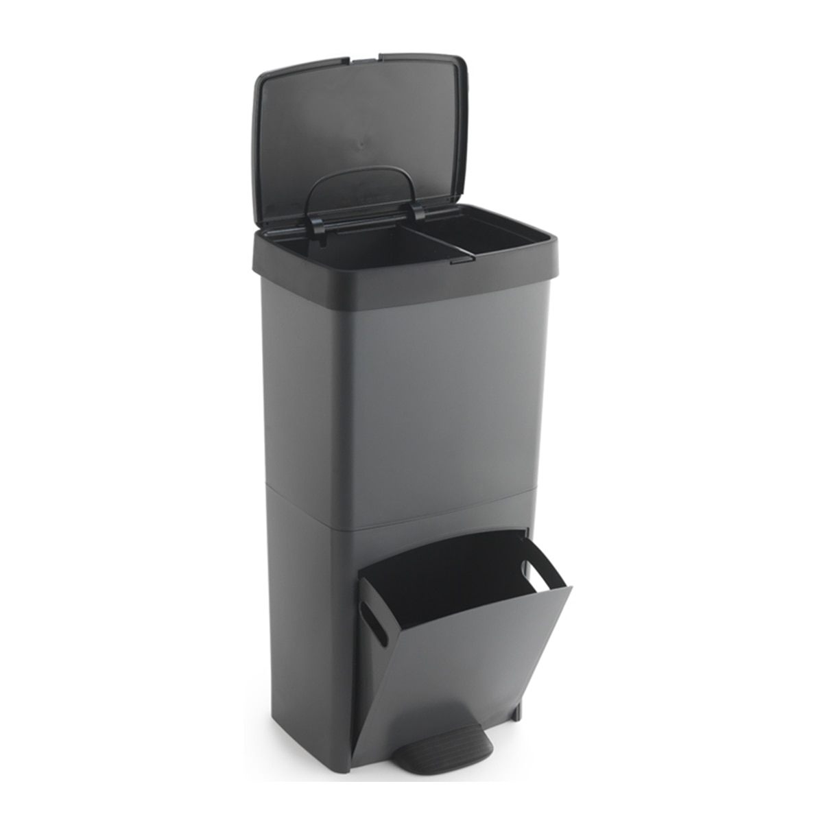 Cubo de reciclaje de plástico reciclado 70 L Campos Gris-2