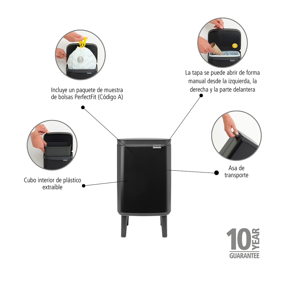 Cubo de baño Bo Hi Brabantia - Negro mate 4 litros Negro mate-5
