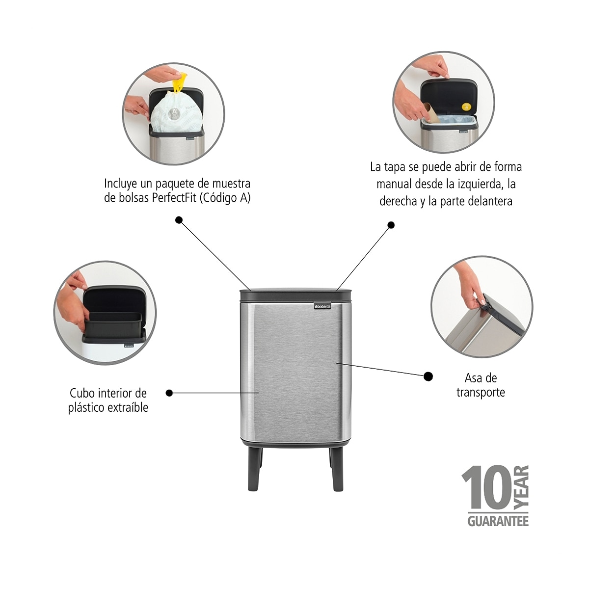 Cubo de baño Bo Hi Brabantia - Acero mate 7 litros Acero mate-5