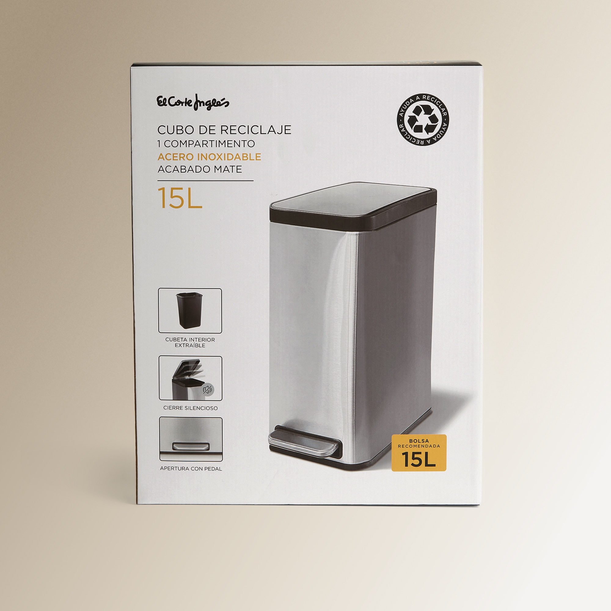 Cubo de basura con pedal 15 L Recicla Inox El Corte Inglés Acero-5
