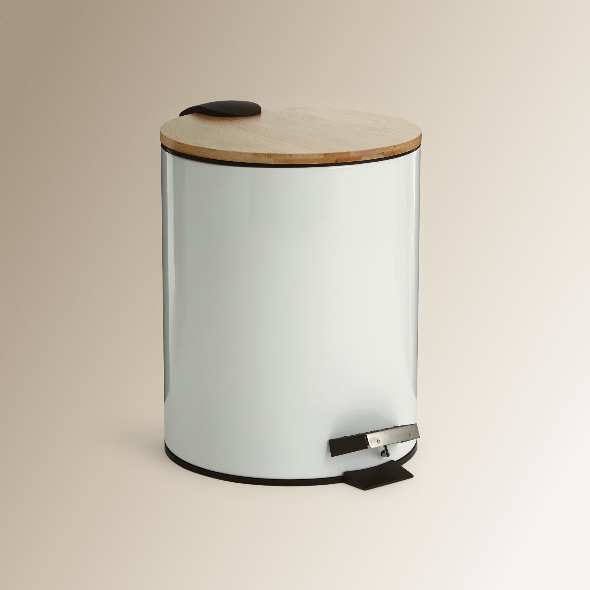 Balde de Casa de Banho com Tampa de Bambu Branco-1